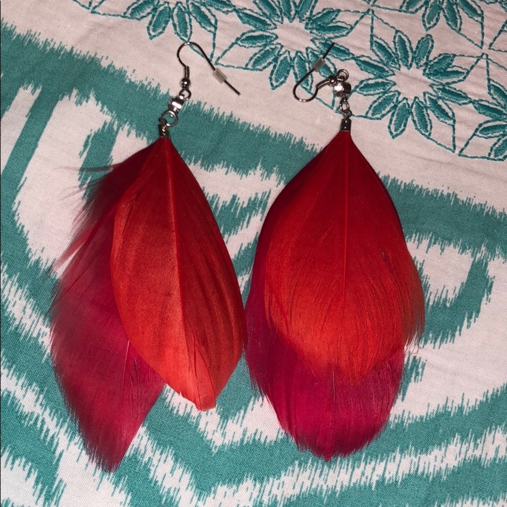 Red Feather Earrings